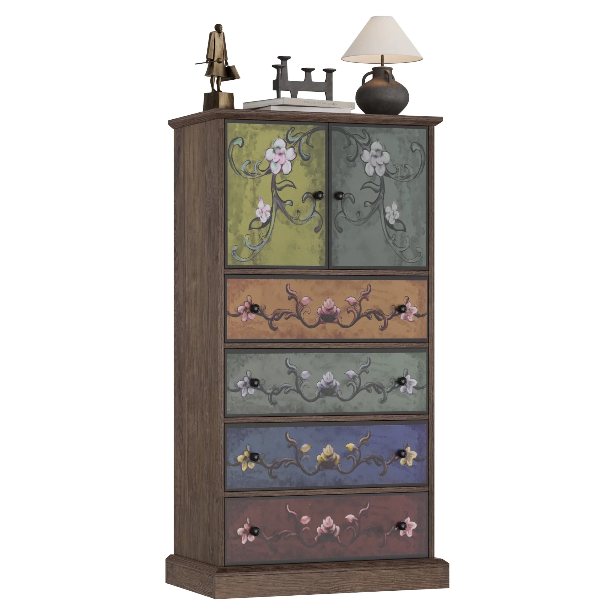 Homfa 50- Tall Dresser with 4 Drawers, Boho Vintage Dresser with 2 Doors, Wood Drawers Chest for Bedroom Living Room Entryway - Image 6