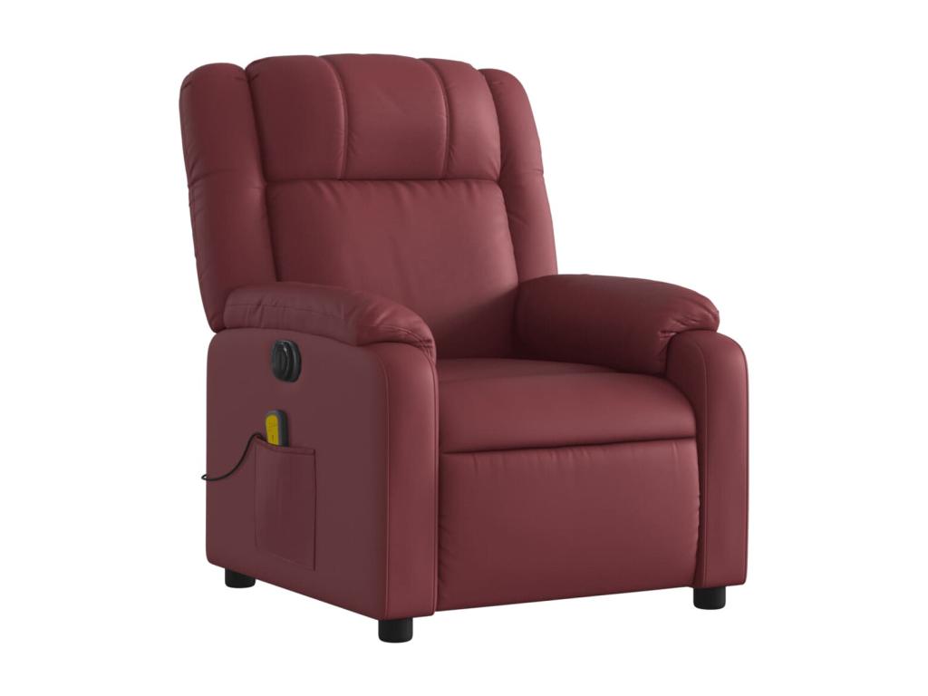 Sillón masaje reclinable eléctrico cuero sintético rojo tinto