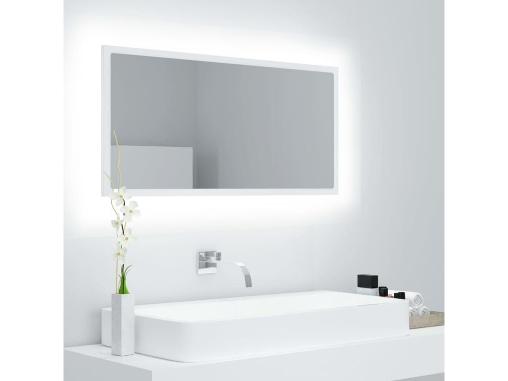 Espejo de baño LED acrílico blanco 90x8,5x37 cm