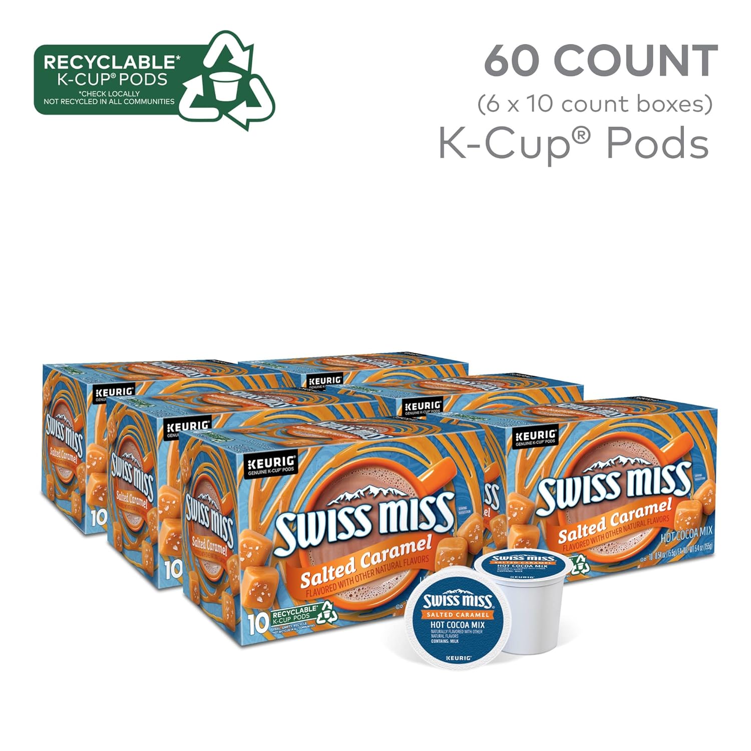 Swiss Miss Salted Caramel Hot Cocoa. Keurig Single Serve K-Cup Pods. 10 Count (Packs of 6)