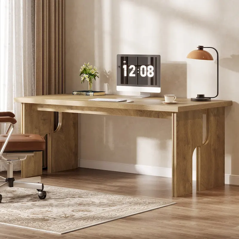 63-Inch Farmhouse Executive Desk with Unique Legs - Industrial Style Office Furniture for Home