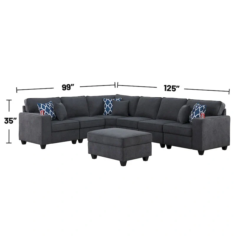 Modular Sectional Sofa with Ottoman Cupholders and Throw Pillows