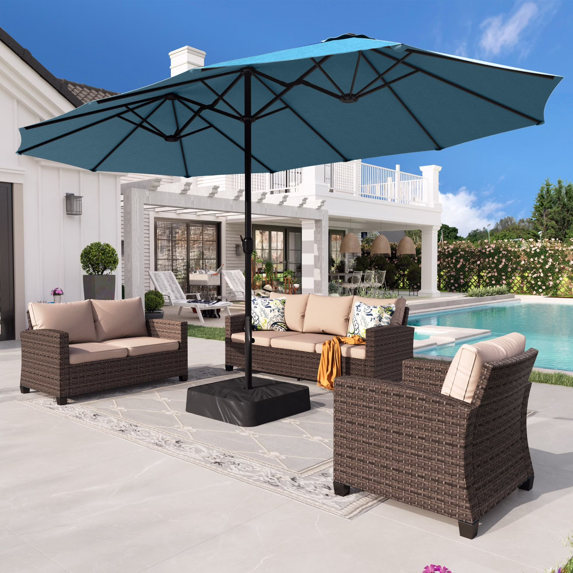 Alpha Joy 15ft Outdoor Patio Umbrella Extra-Large Double-Sided Garden Umbrella with Crank Handle and Base - Smoky Gray - Image 9