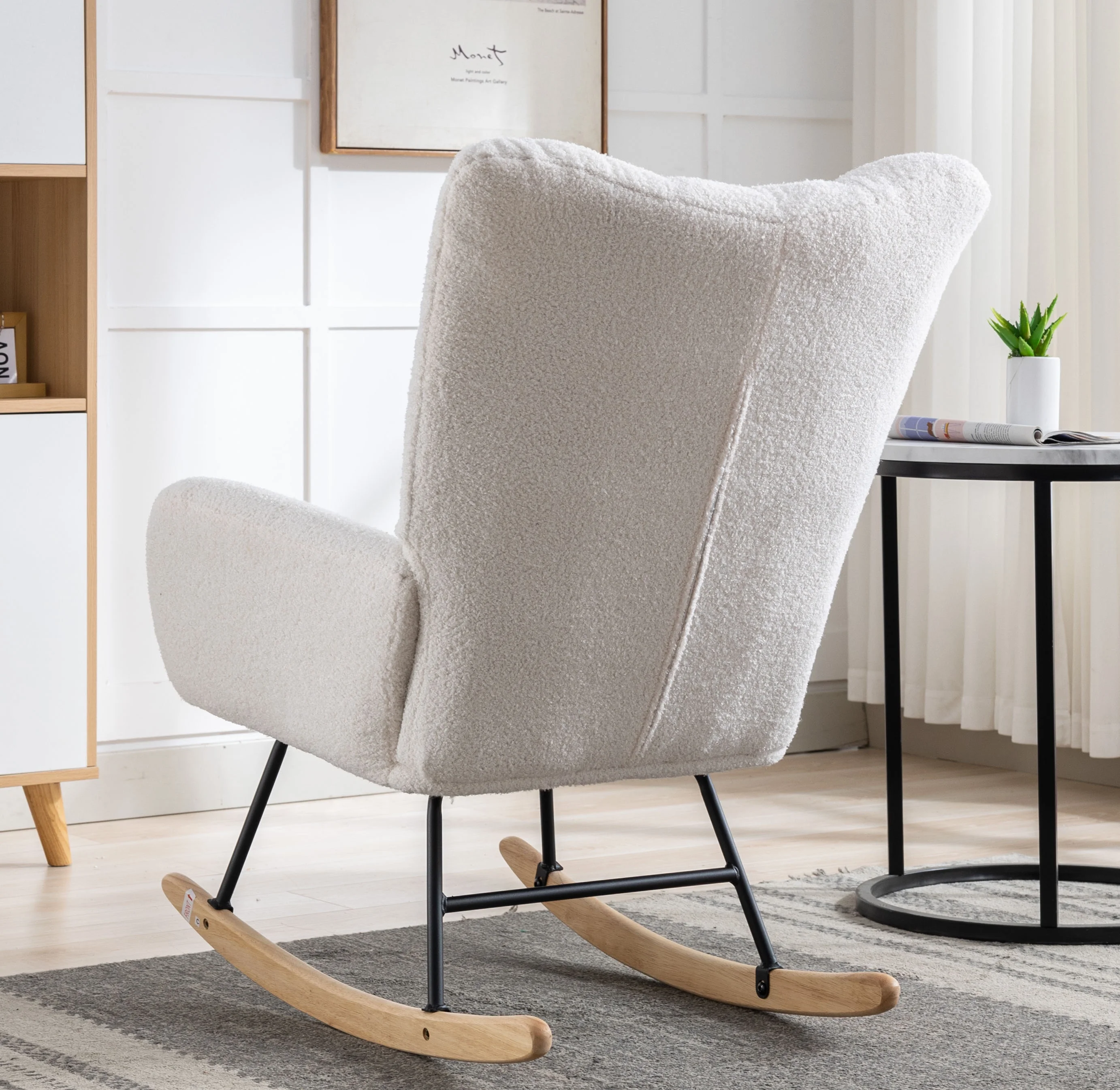 Rocking Chair Nursery,Teddy Upholstered Glider Rocker with High Backrest,Modern Rocking Accent Chairs Glider Recliner for Living Room, Nursery, Bedroom,White - Image 11