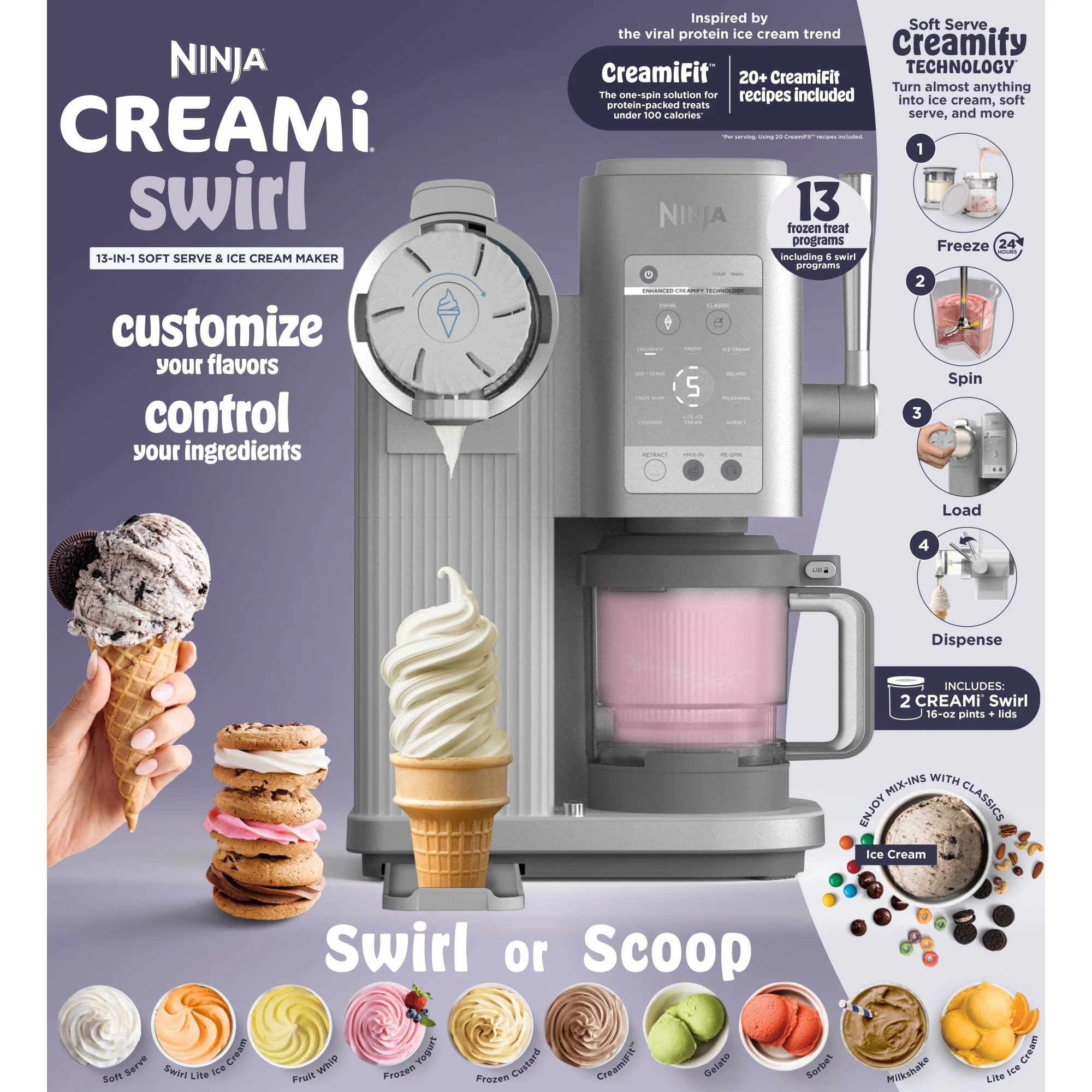 Ninja Swirl? by CREAMi? Soft Serve and Ice Cream Maker, 13 One-Touch Programs, NC701 - Image 16
