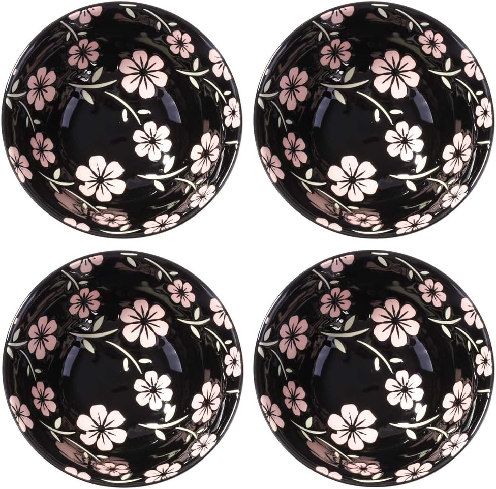 Japanese Ceramic Rice & Sushi Bowls Set – 4 Pack White Cherry Blossom Design, Microwave & Dishwasher-Safe, Elegant Dinnerware for Home, Restaurants