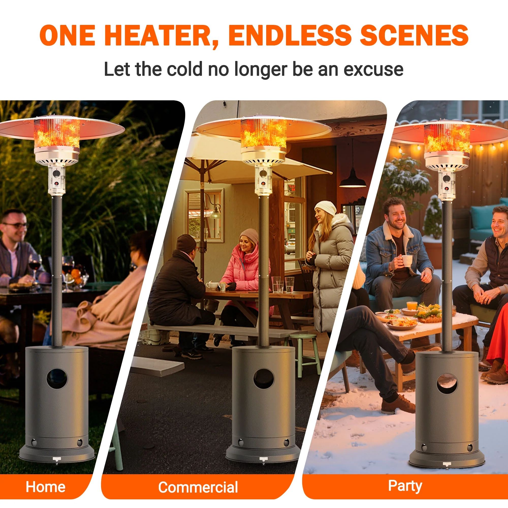 Patio Heater for Outdoor Use, 50,000BTU Propane Heater with Wheels and Adjustable Thermostat, Heavy Duty Stainless Steel Patio Heater, Freestanding Heater for Backyard, Deck, Garden, Silver - Image 10