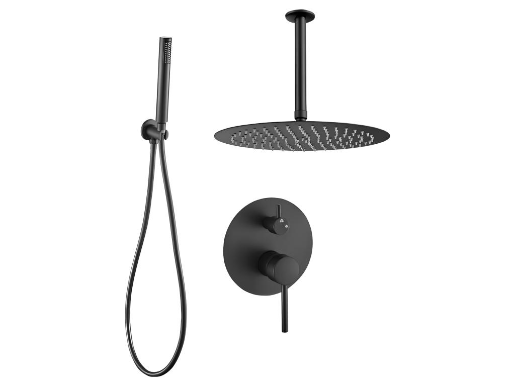 Conjunto de ducha empotrada techo monomando SLIGO negro mate Ø 25cm