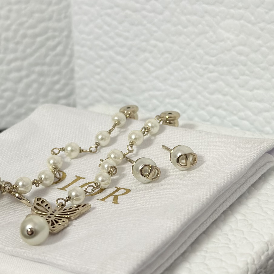 Dior Long Tassel Butterfly Dangle Pearl Earrings - Original Replica Club