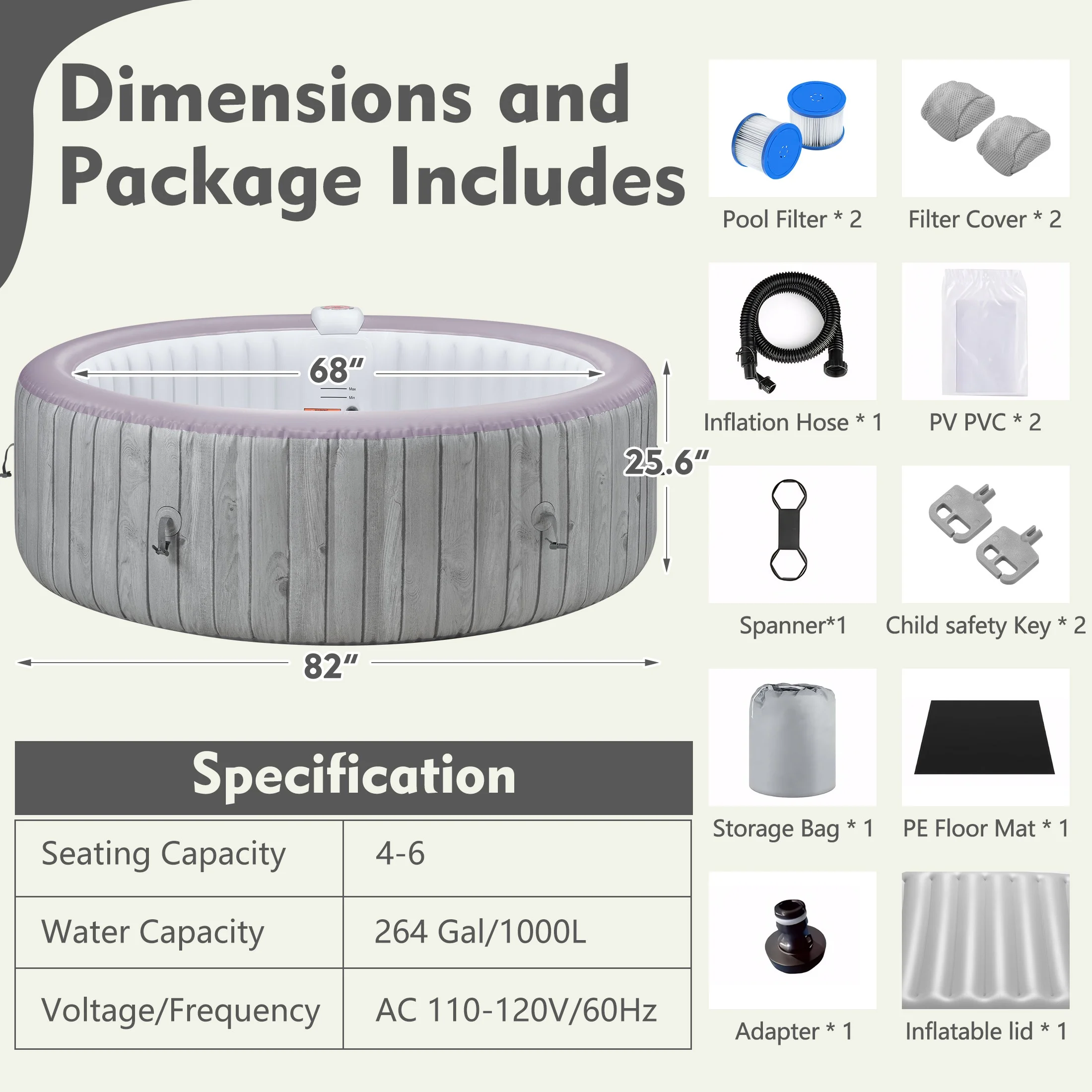 Round Hot Tub Surround Furniture, Spa Surround Outdoor Rattan Sectional Sofa Set with Mini Sofa, Solid Acacia Wood Hot Tub Storage Surround Patio Furniture Set, Gray Cushion - Image 19