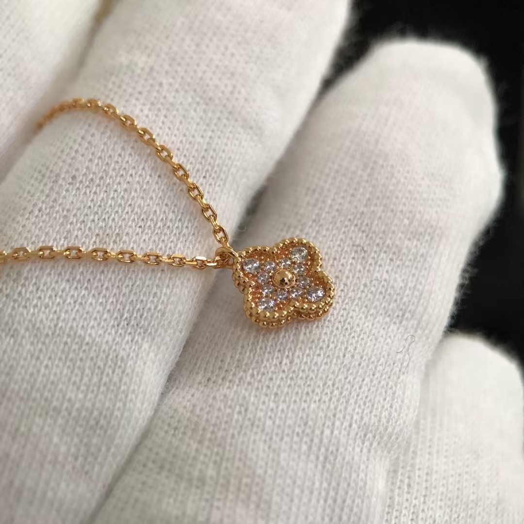 VCA Full Diamond Sweet Alhambra Pendant Necklace - Mini - Original Replica Club
