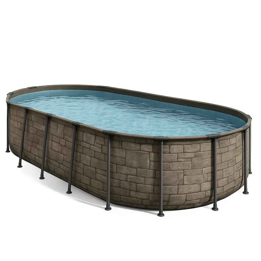 Piscina tubular ovalada desmontable acero 472x286x104 cm color piedra/azul LbnVOvs153lD