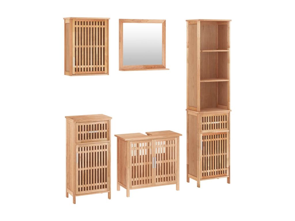 Conjunto de muebles de baño 5 piezas madera maciza de nogal