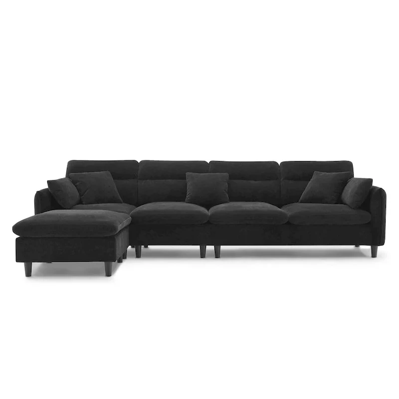 110-Inch L-Shaped 5-Seater Sectional Sofa with Removable Ottoman, Cloud Chenille Fabric, and 5 Cushions