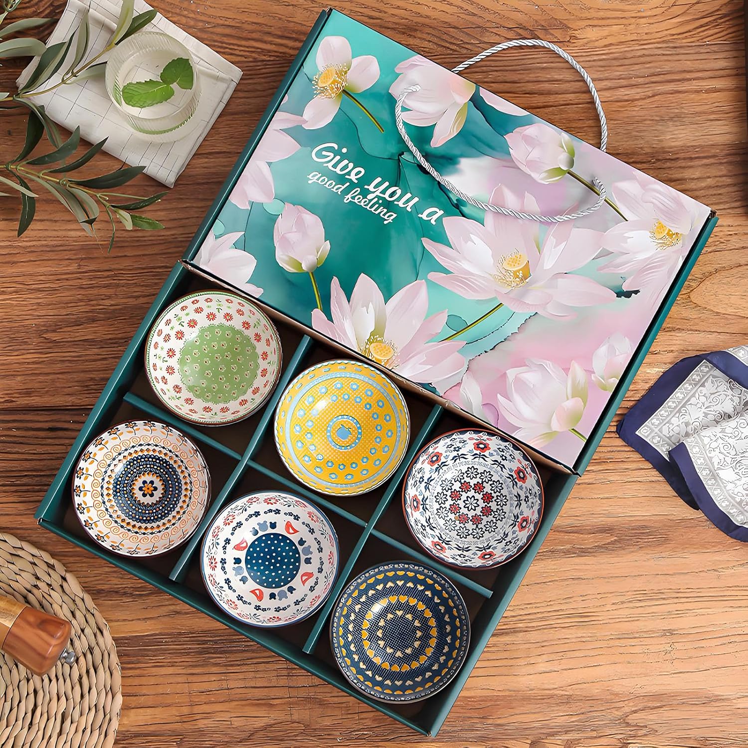 Rice Bowls 10oz, Japanese Style Bowls Set of 6 with Gift Box - Ceramic Bowls for Soup, Dessert, Ice Cream, Snack - Kitchen Gifts for Women Christmas Gift