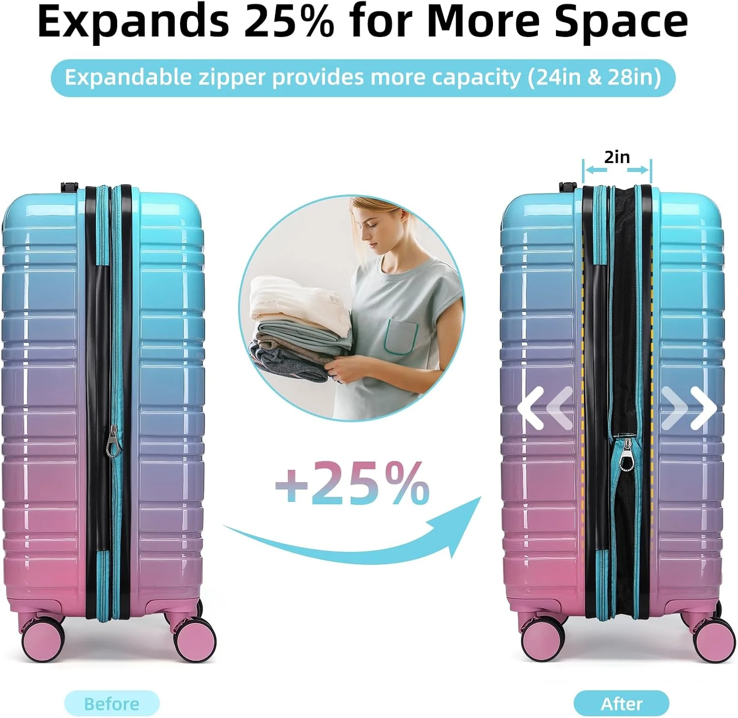 6-piece luggage set, expandable hardshell suitcase set with spinner wheels, lightweight rolling luggage set