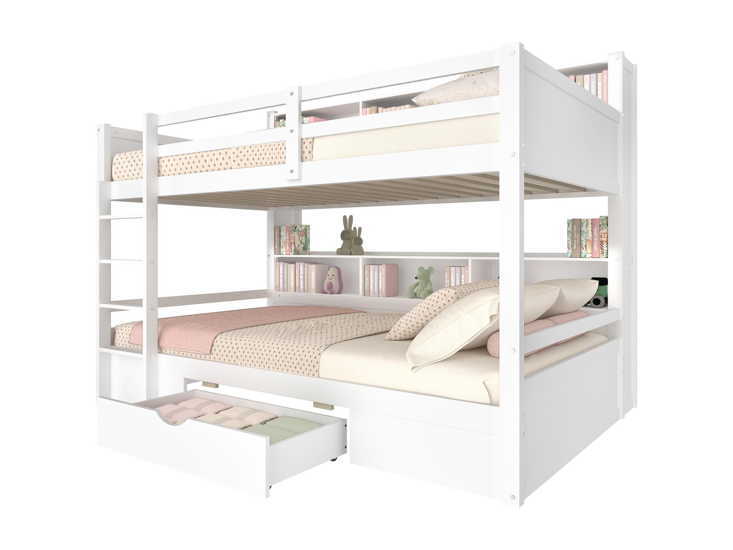 Litera para niños 2x90x200cm - con un cajón y compartimentos - Blanco