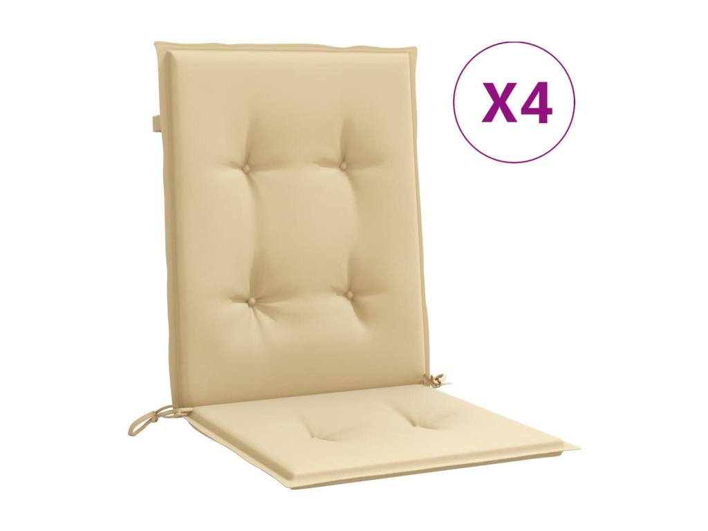 Cojines silla respaldo bajo 4 ud tela beige melange 100x50x4 cm