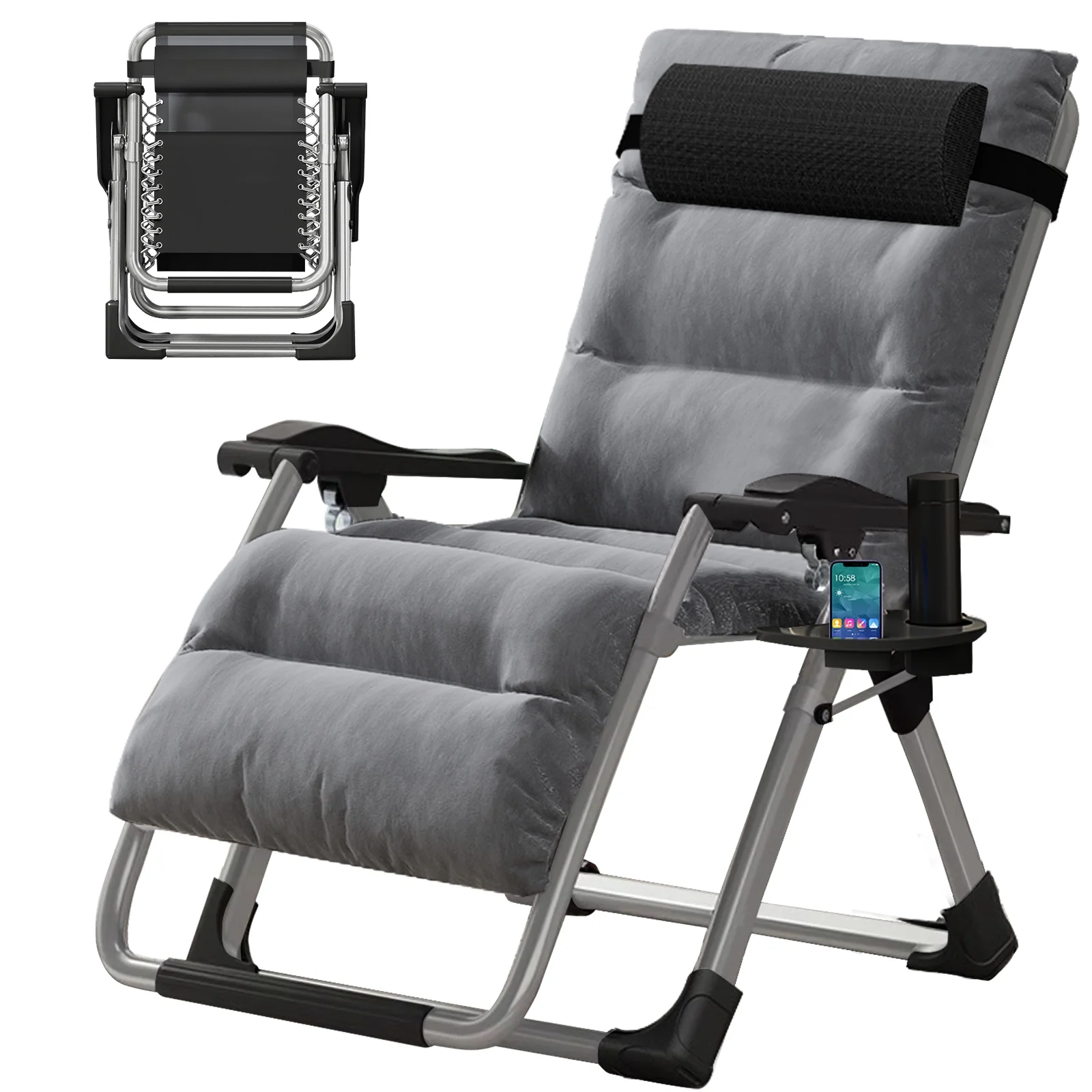 NAIZEA Outdoor Zero Gravity Chair Camping Recliner Lawn Recliner, Reclining Patio Lounger Chair, Folding Portable Chaise with Detachable Soft Cushion, Cup Holder, Headrest - Image 12