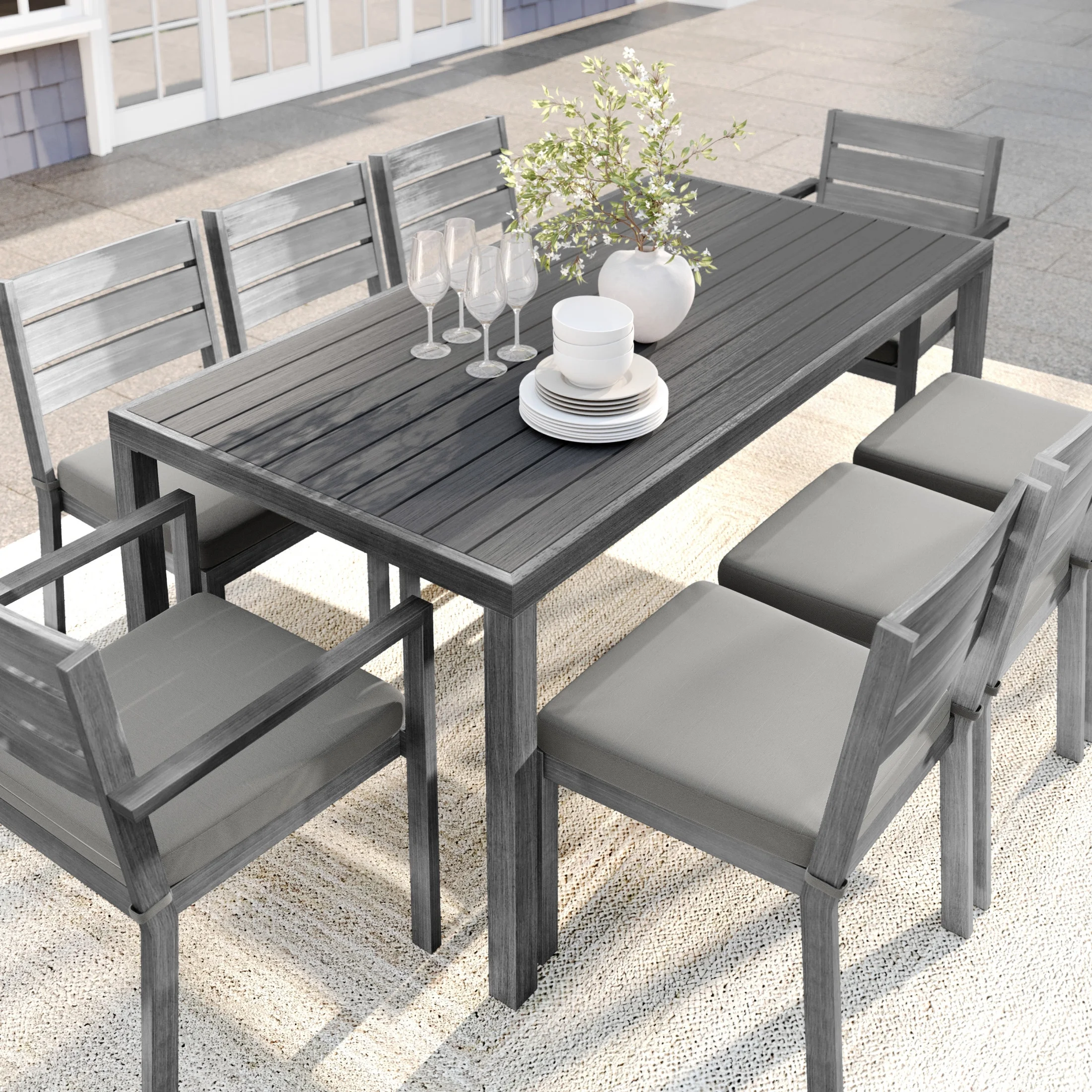 Martha Stewart 71" Indoor-Outdoor Patio Table with Gray Brushed Woodgrain Aluminum Finish - Image 6