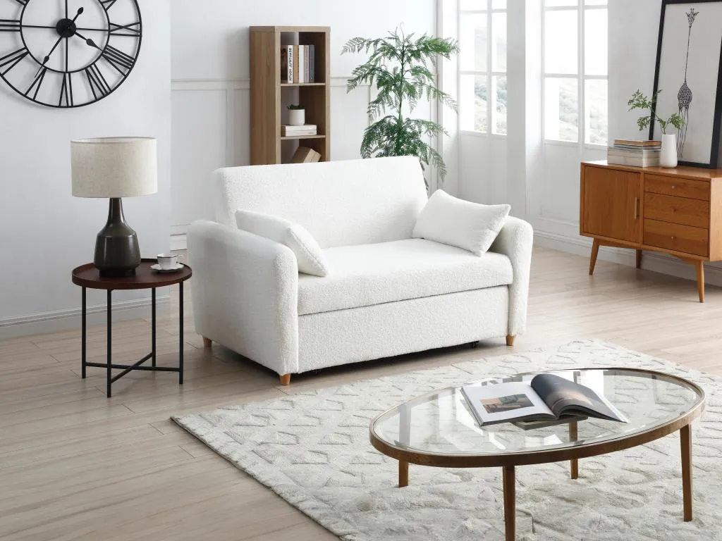 Sofá cama de 2 plazas de tela rizada blanco Sancaldeco EOJP72273