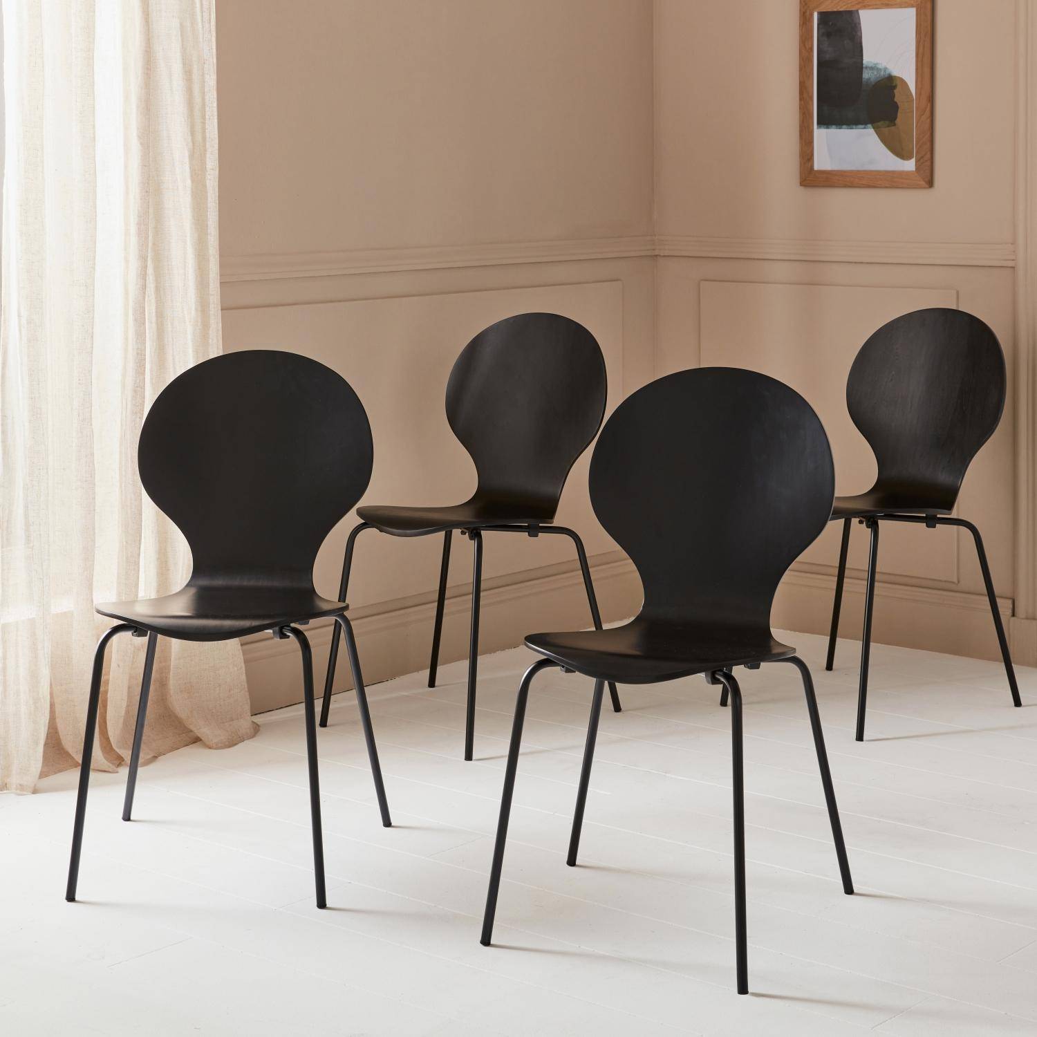 Naomi - Sillas apilables retro, madera y contrachapado, set de 4