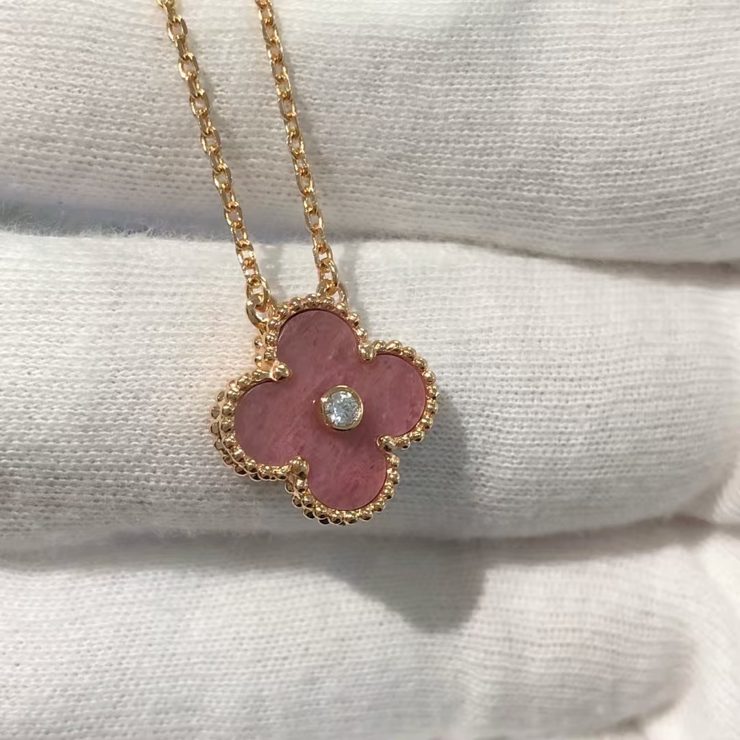VCA Rhodonite Vintage Alhambra Diamond 2021 Holiday Pendant Necklace - Original Replica Club