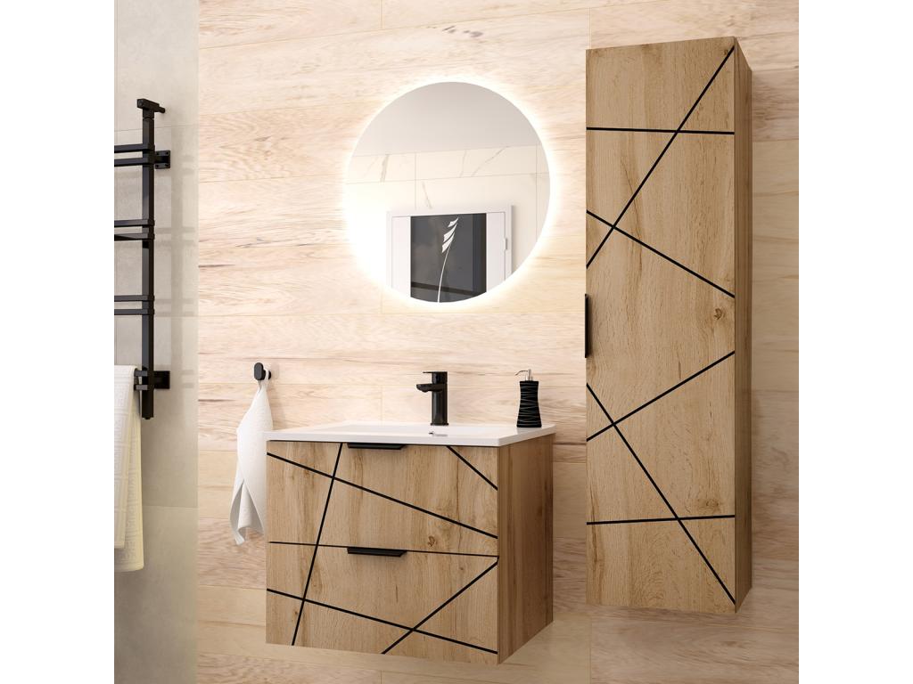 Conjunto de muebles con lavabo individual encastrado 60cm y columna Teren Madera