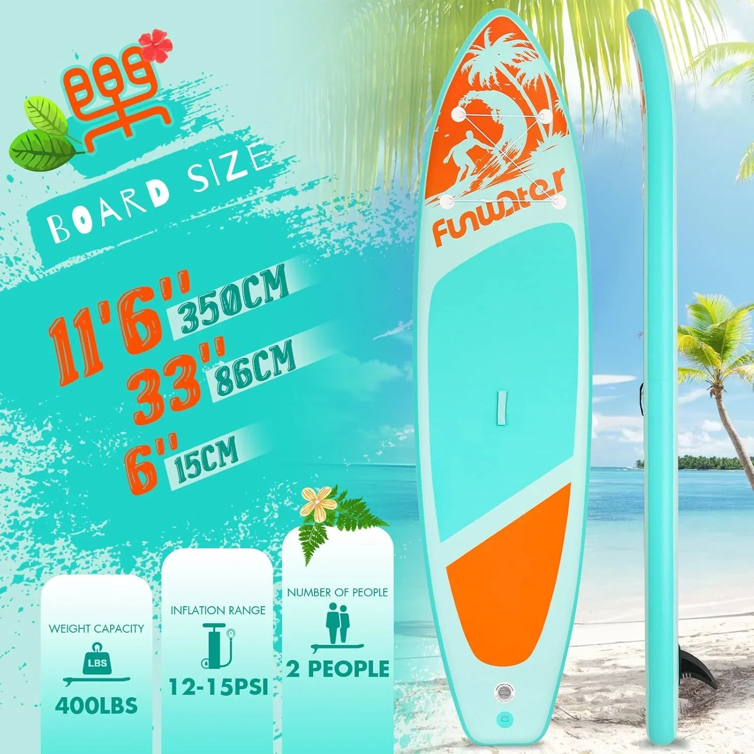 FunWater Inflatable Stand Up Paddle Board, 11 ft x 32 in x 6 in - SUP Paddle Accessories - Image 82 FunWater Inflatable Stand Up Paddle Board, 11 ft x 32 in x 6 in - SUP Paddle Accessories - Image 82