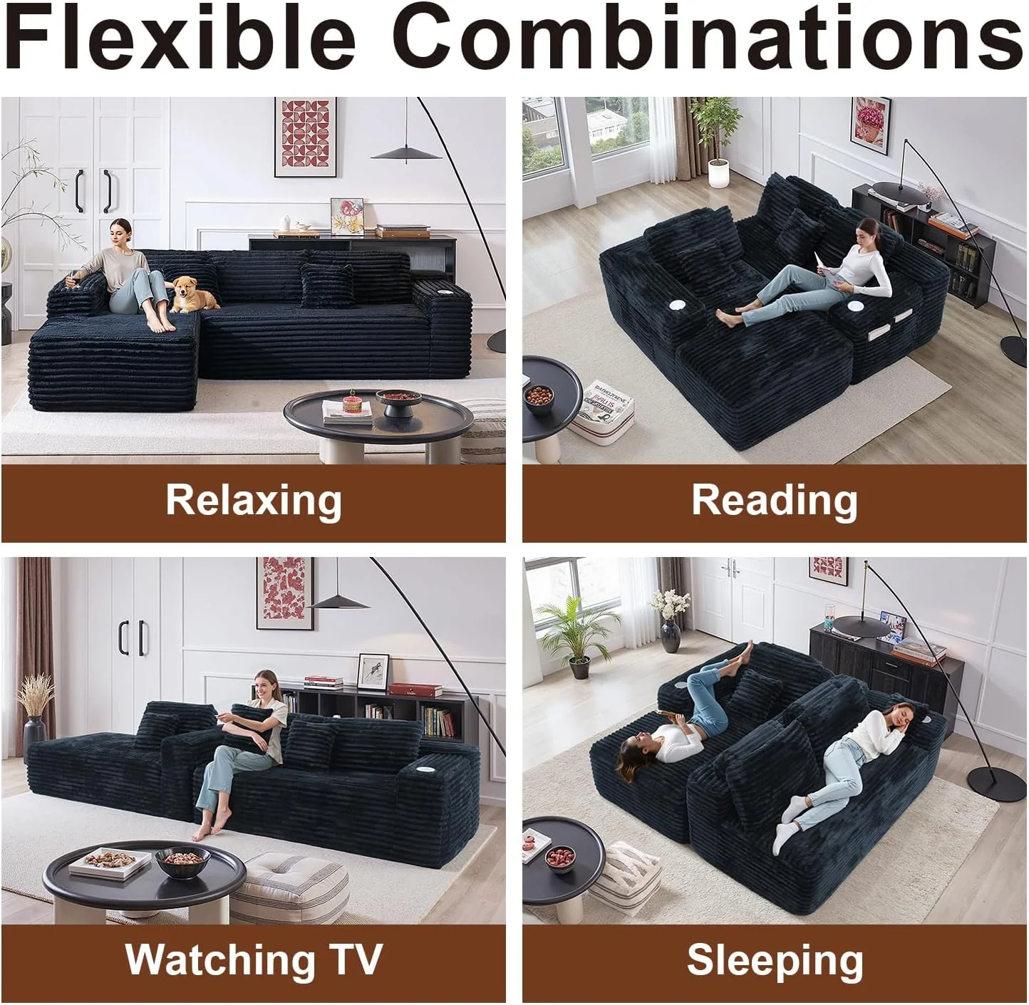 Cloud Sectional Couch with L-Shape Chaise Modern Modular Sofa Deep Seat Built-in Cup Holder