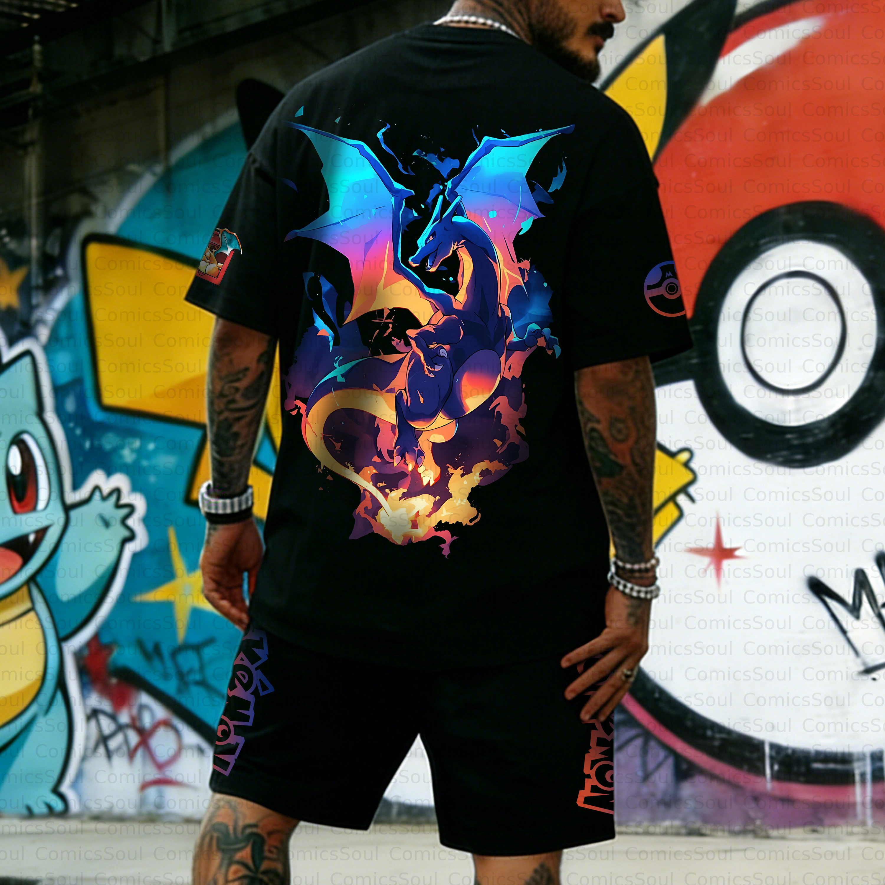 Unisex Anime Inspired Vintage T-shirt& Shorts 2 Pieces Set