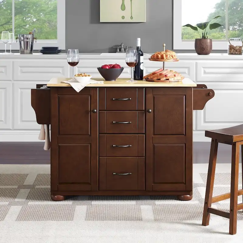 Kitchen Island Cart with Drawers Cabinets and Storage Rack on Wheels