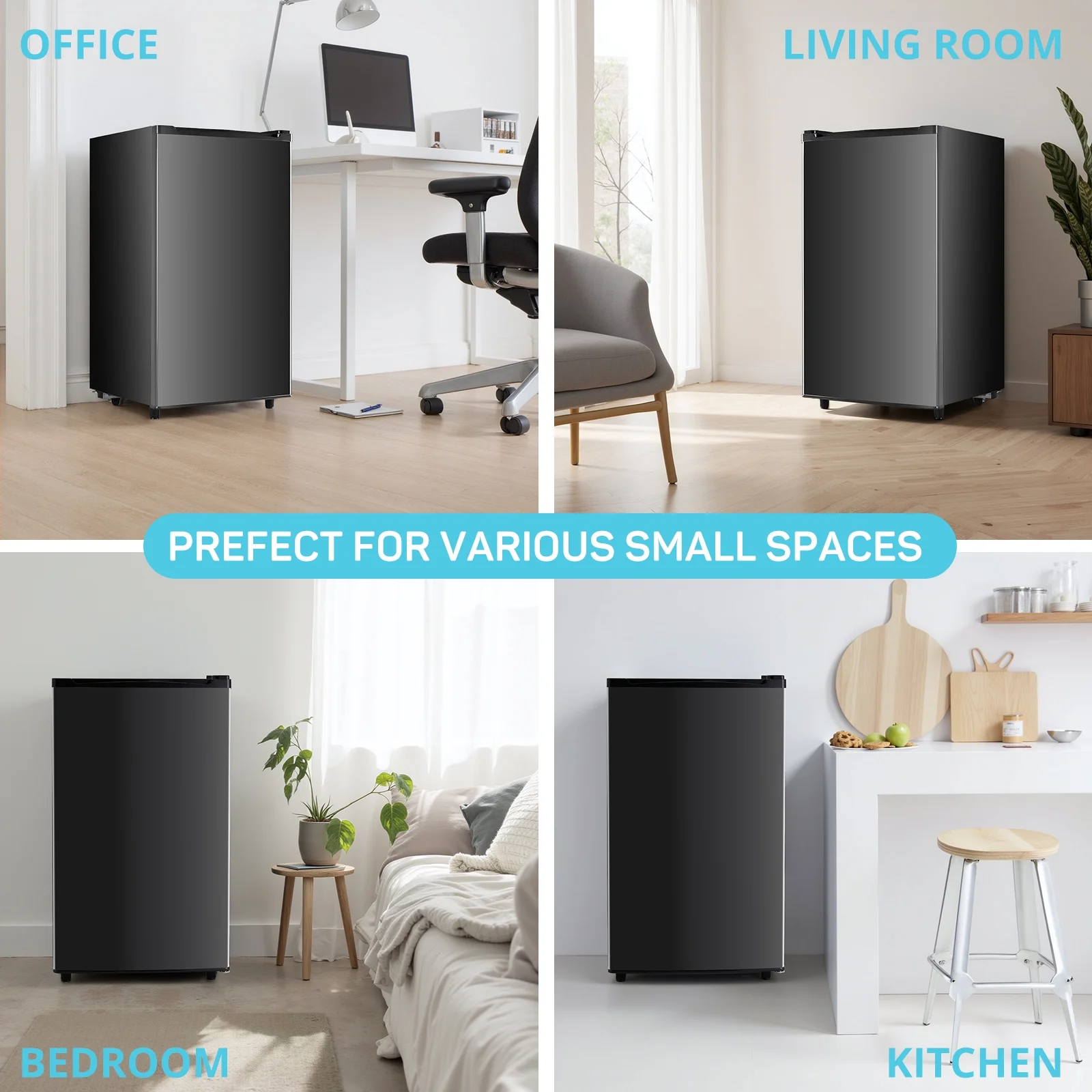 Upgraded Mini Fridge with Freezer, Compact Single Door, 3.2 Cu.Ft , Adjustable Thermostat, Low Noise, Perfect for Bedroom, Dorm, Office, 17.5" D x 17.7" W x 31.5" H, Black - Image 8