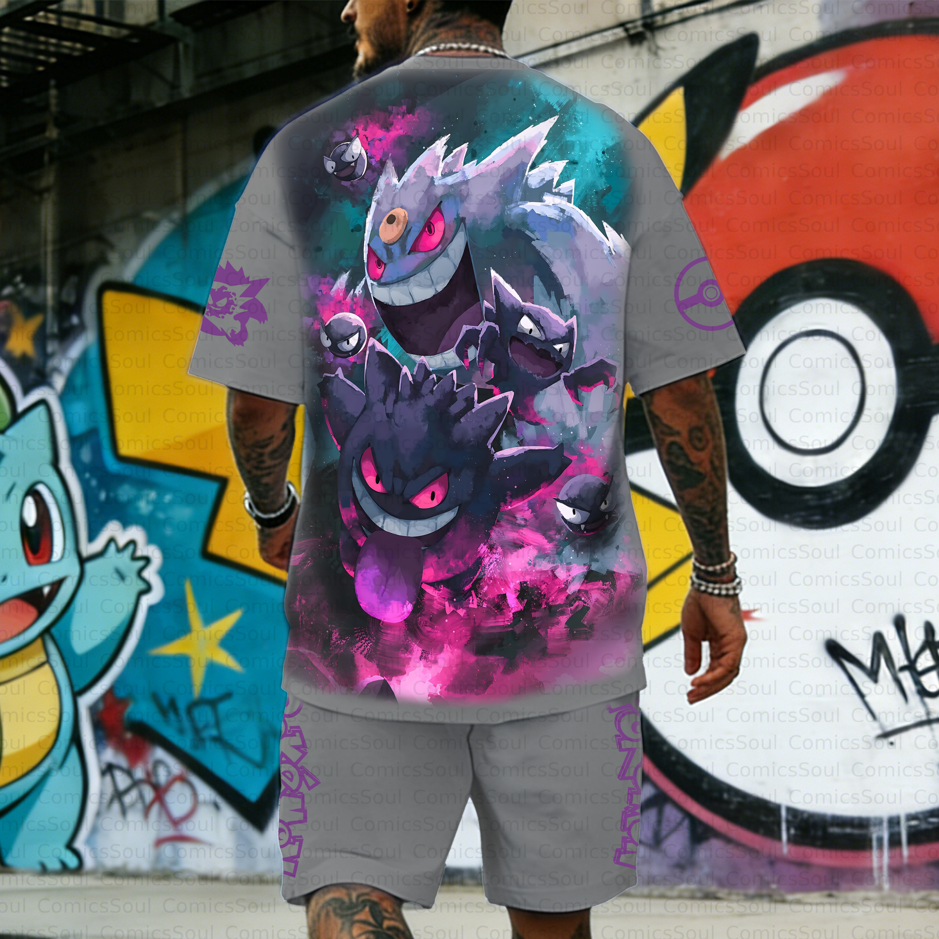 Unisex Anime Inspired Vintage T-shirt& Shorts 2 Pieces Set