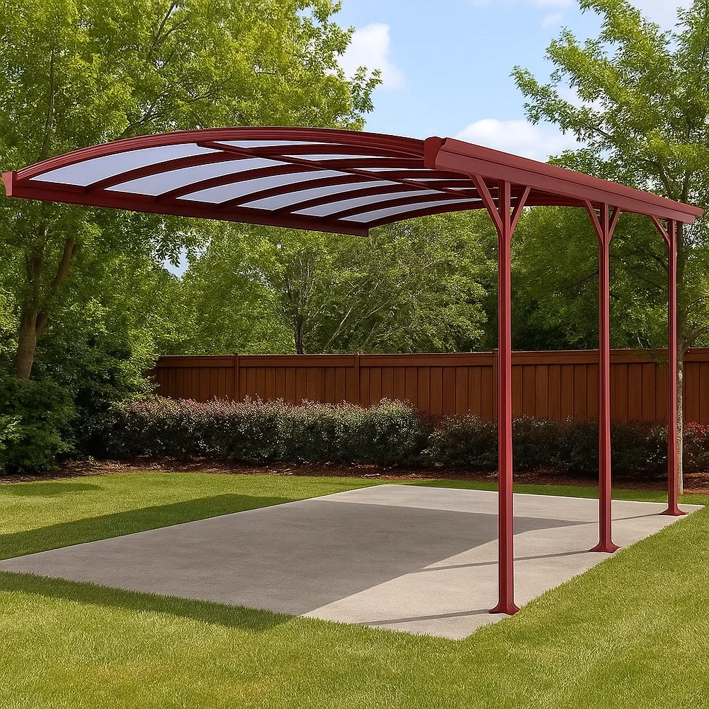 Carport de metal para coche 18m² rojo con techo curvado - qZArzri159uX