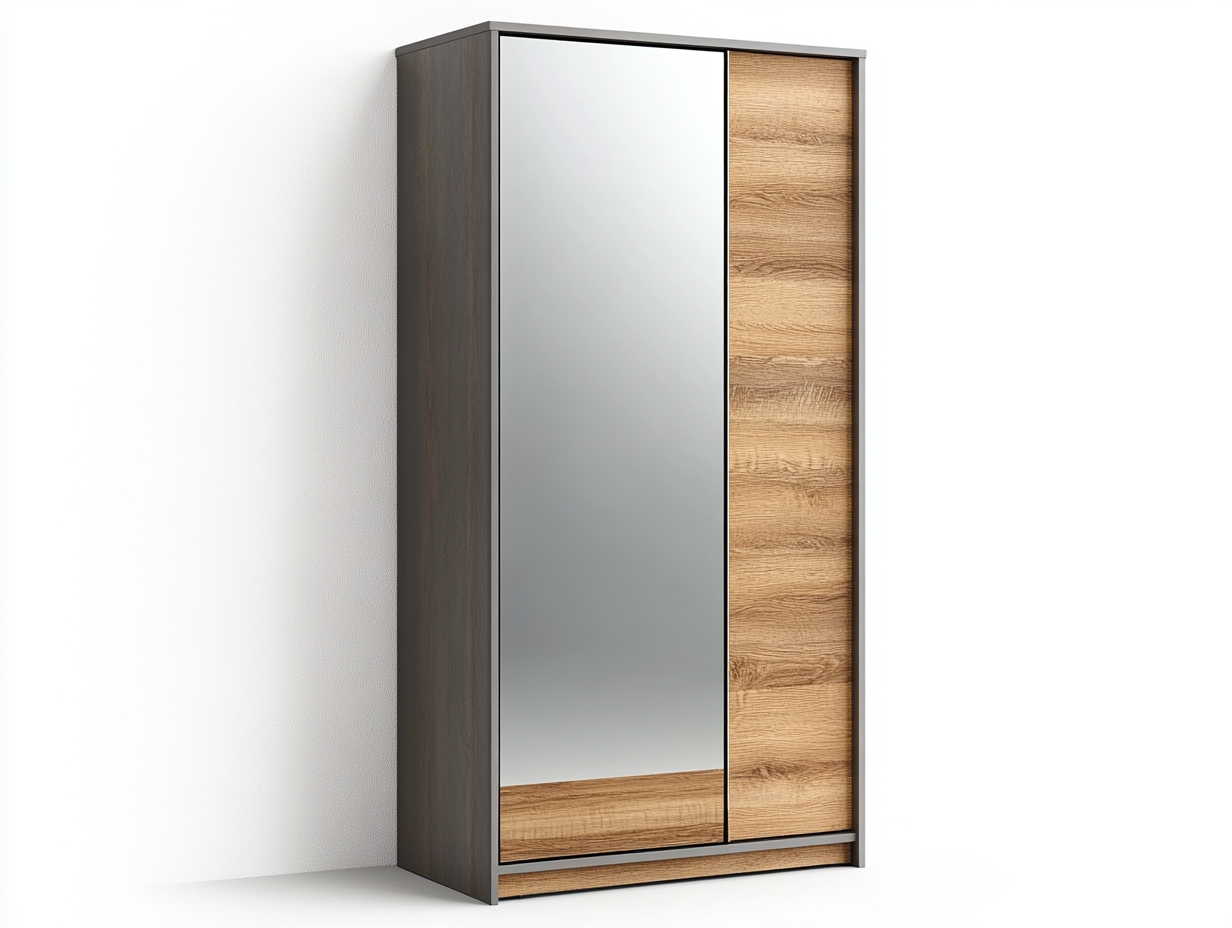 Armario de madera con espejo y diseño contemporáneo para dormitorio 200x90x50cm - gris y madera clara
