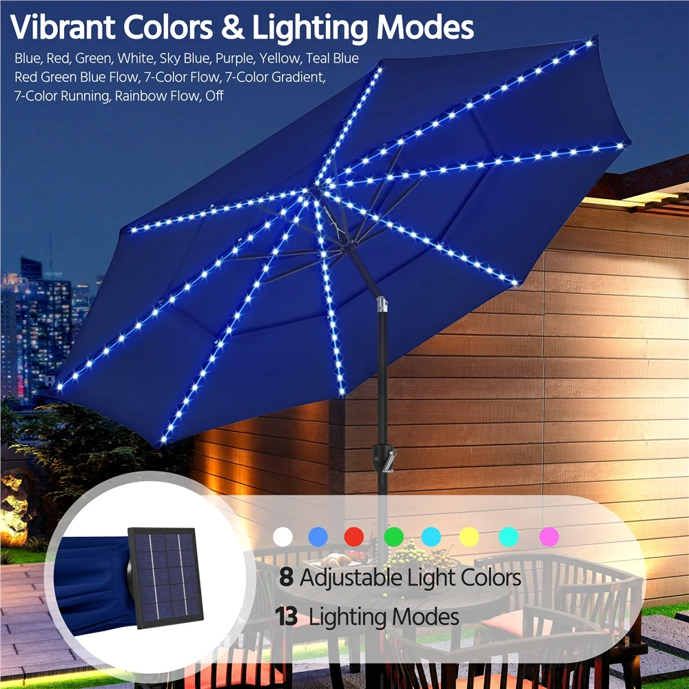 Renwick 10 Ft Outdoor Patio Parasol with Color-Changing LED Strip, Tan - Image 21