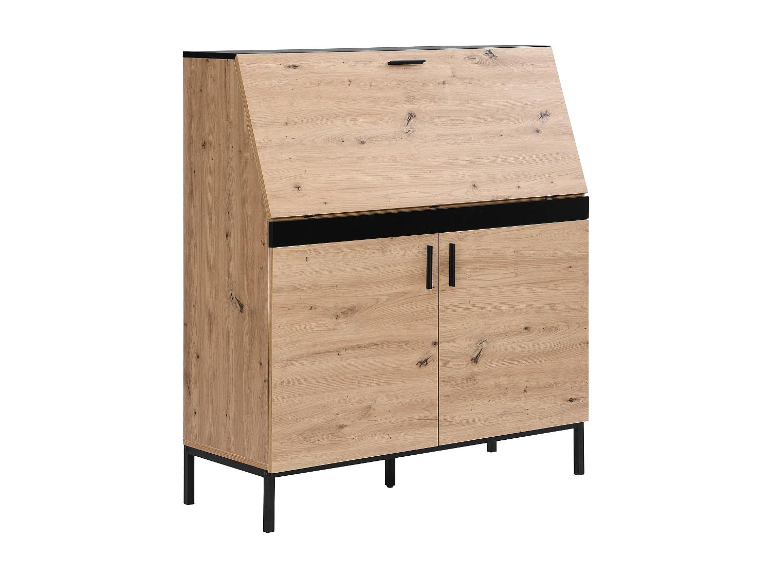 Escritorio con 2 puertas - MDF - Natural y negro - MALEDA