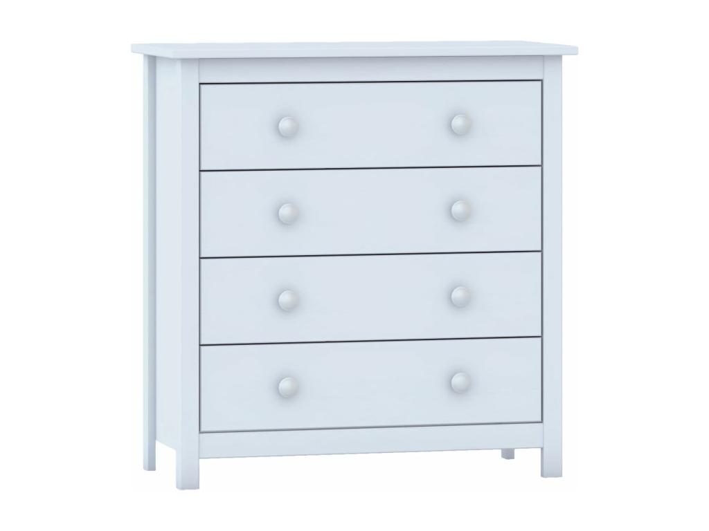 Cómoda 4 cajones , pino macizo, Moblit, serie Alme blanco, medidas: (78,5x75x35) cm ( altoxanchoxfondo), color blanco lavado.