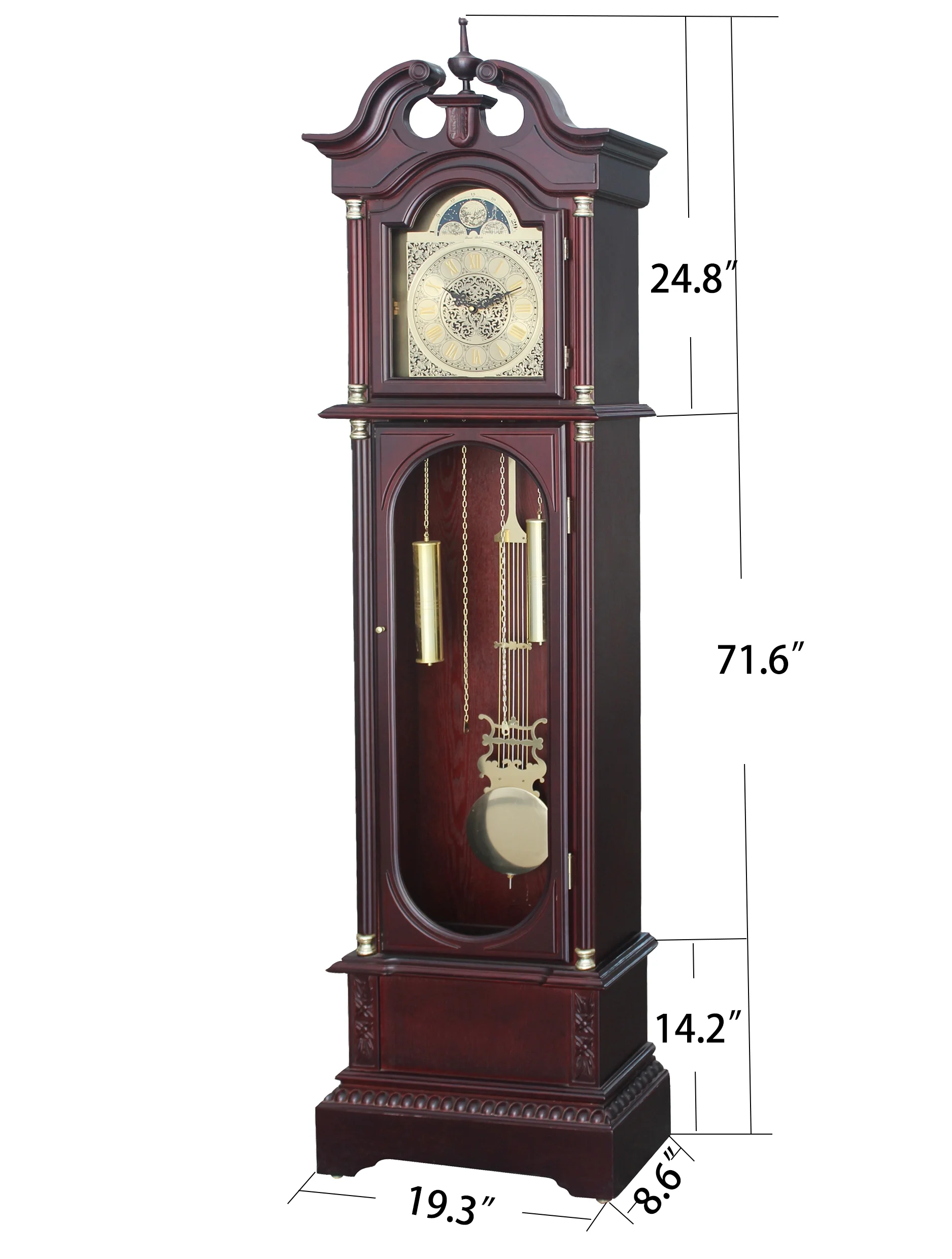 72" Floor Standing Grandfather Clock in Cherry Finish - Image 6