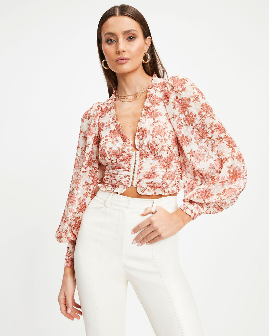 Suzzy Floral Long Sleeve Crop Top - Se7enfashion