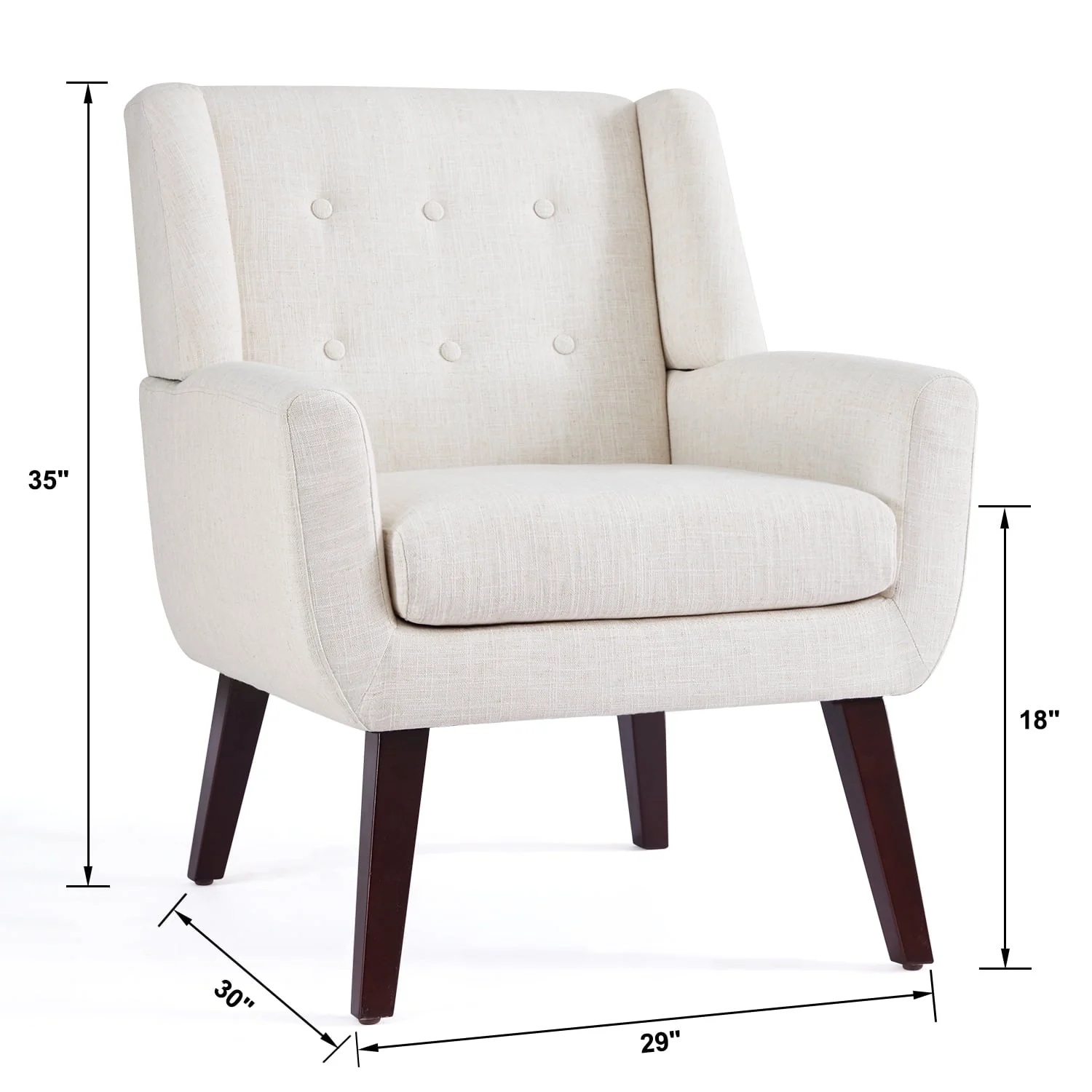 HUIMO Accent Chair, Button-Tufted Upholstered Living Room Chairs, Mid Century Modern Comfy Reading Chairs for Bedroom, Living Room, Beige - Image 17