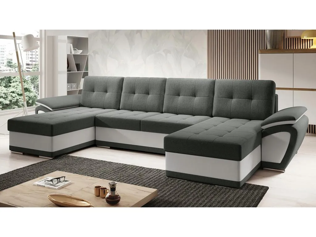 Sofá rinconero Luxmbls 115 Gris Función de descanso Caja de ropa de cama 336x157x97cm OBTI44032