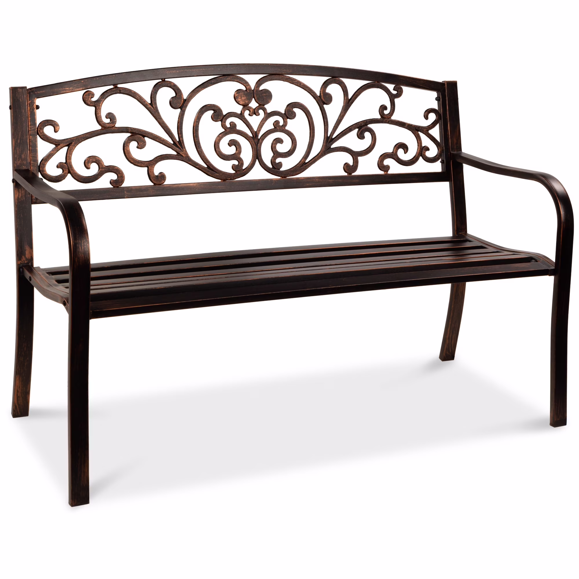 Best Choice Products Outdoor Steel Bench Garden Patio Porch Furniture w/ Floral Design Backrest - Black - Image 27