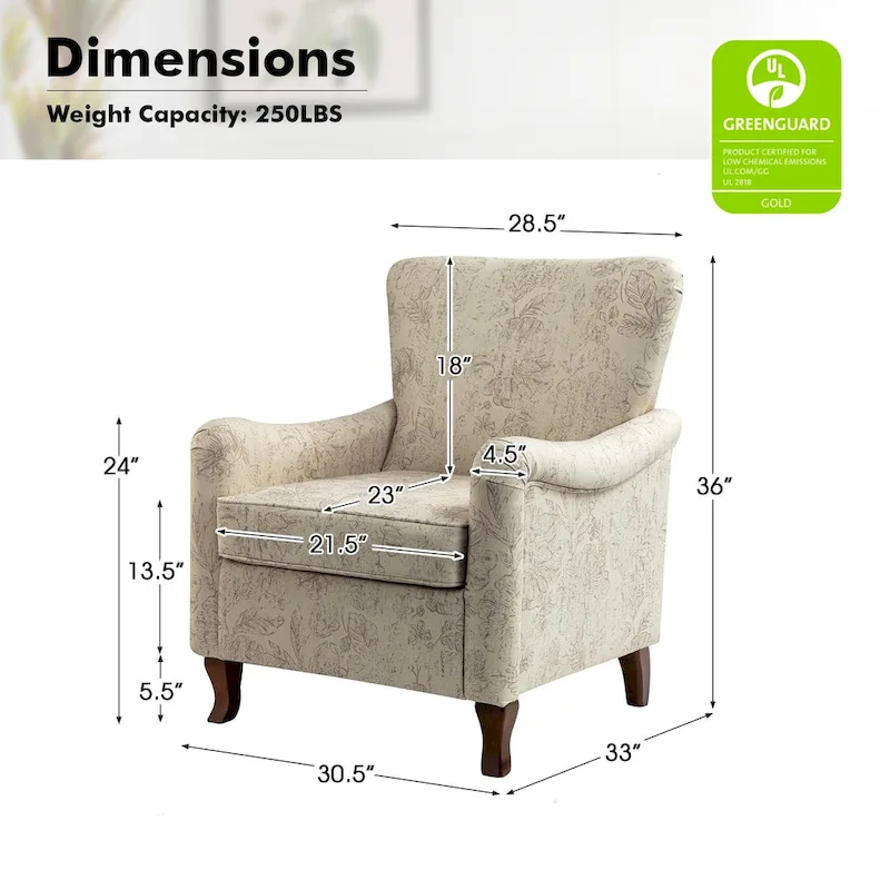 HULALA HOME Samouel Contemporary Floral Wingback Armchair