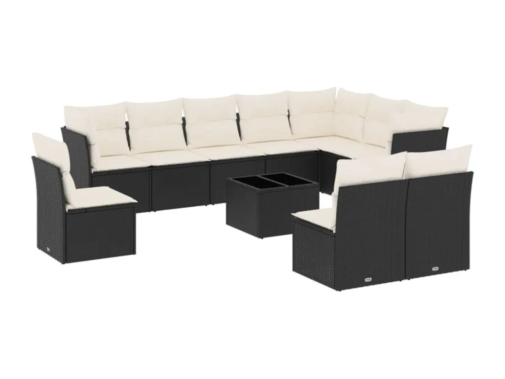 Set de sofás de jardín 11 pzas y cojines ratán sintético negro bxrp03816