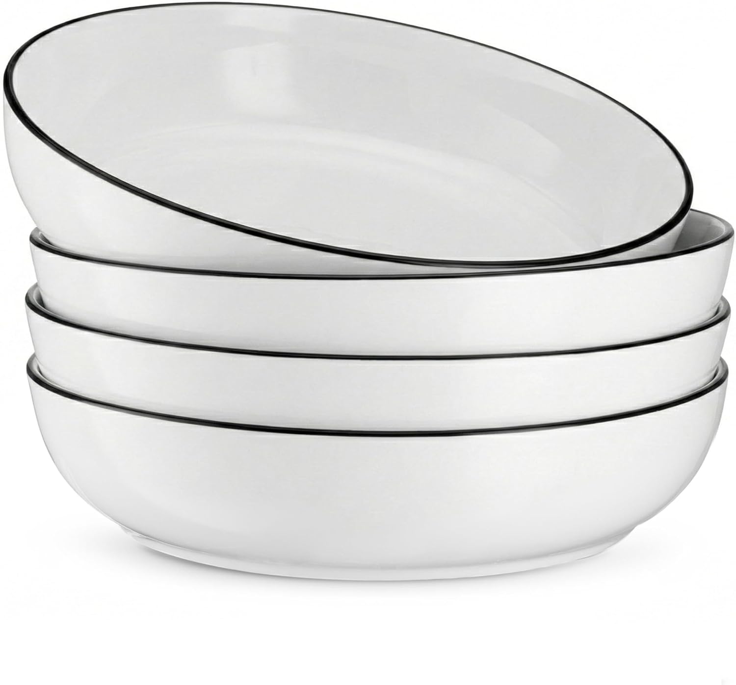 KooK Pasta Bowl, Salad Bowls, Bowls, Serving Bowls, Soup, Ceramic, Large Capacity, Microwave & Dishwasher Safe, Set of 4, 40 Oz, (White)