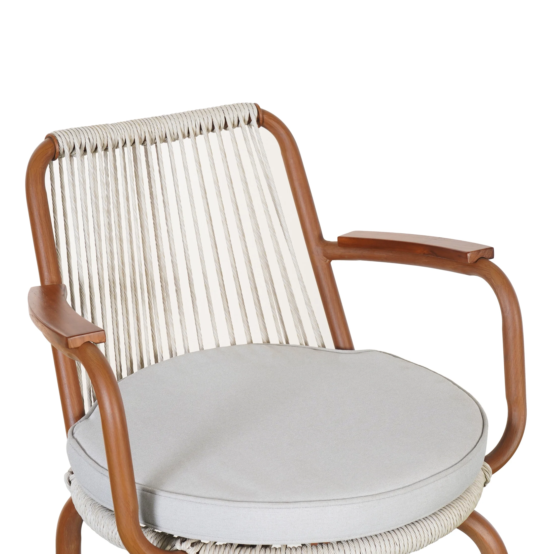 Lyric Modern 29" Outdoor Patio Bar Stools, Bar Chairs with Wood Grain Finish Frame with Hand-Woven PE Rattan Rope, Removable Cushions, Teak+Beige, Set of 2 - Image 7