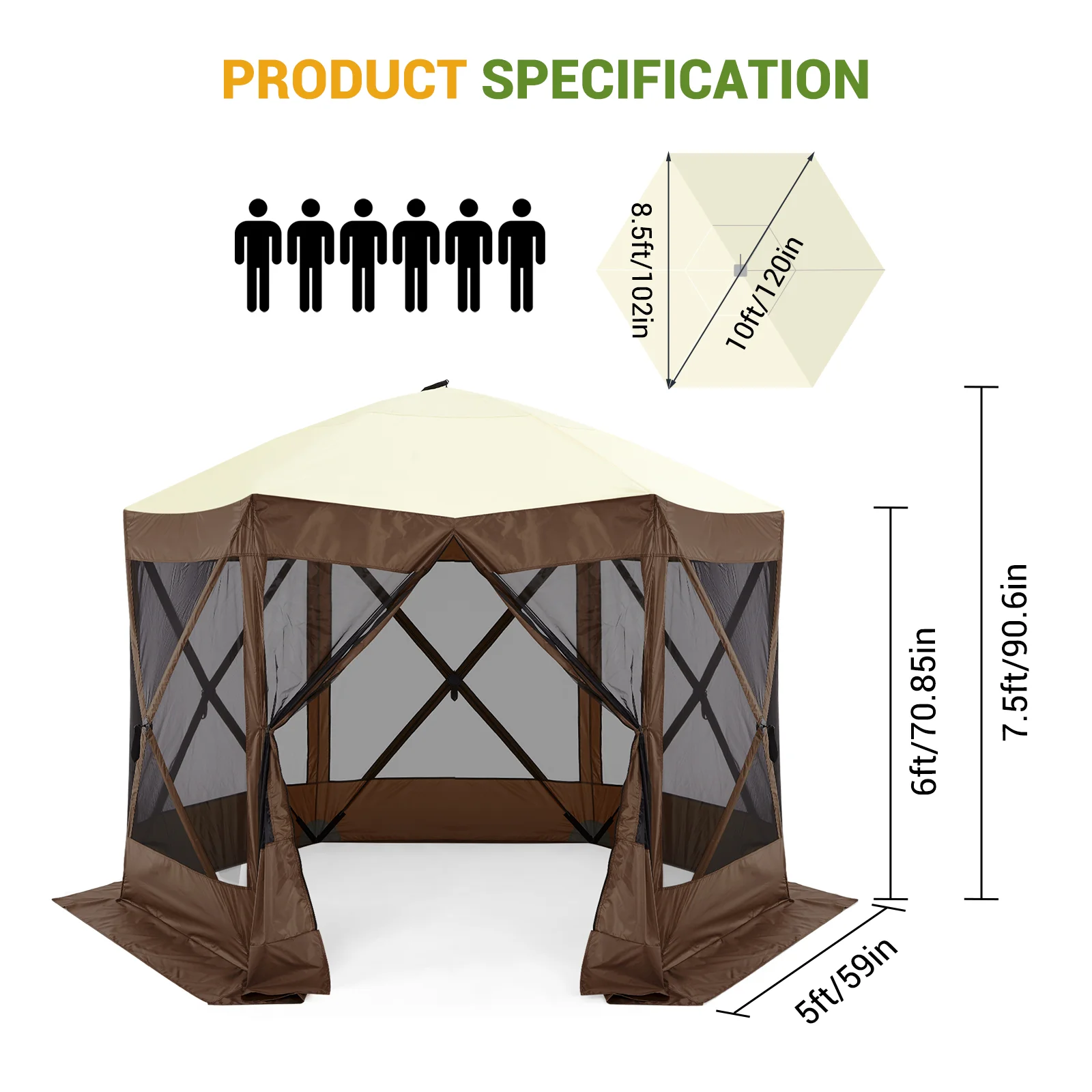 Pop Up Gazebo,Portable Outdoor Camping Canopy Screen Tent With Waterproof 6 Sidewalls&Mosquito Netting,Easy Up Windproof & Waterproof Party Tent For Lawn Garden Backyard,Grey/Brown - Image 7