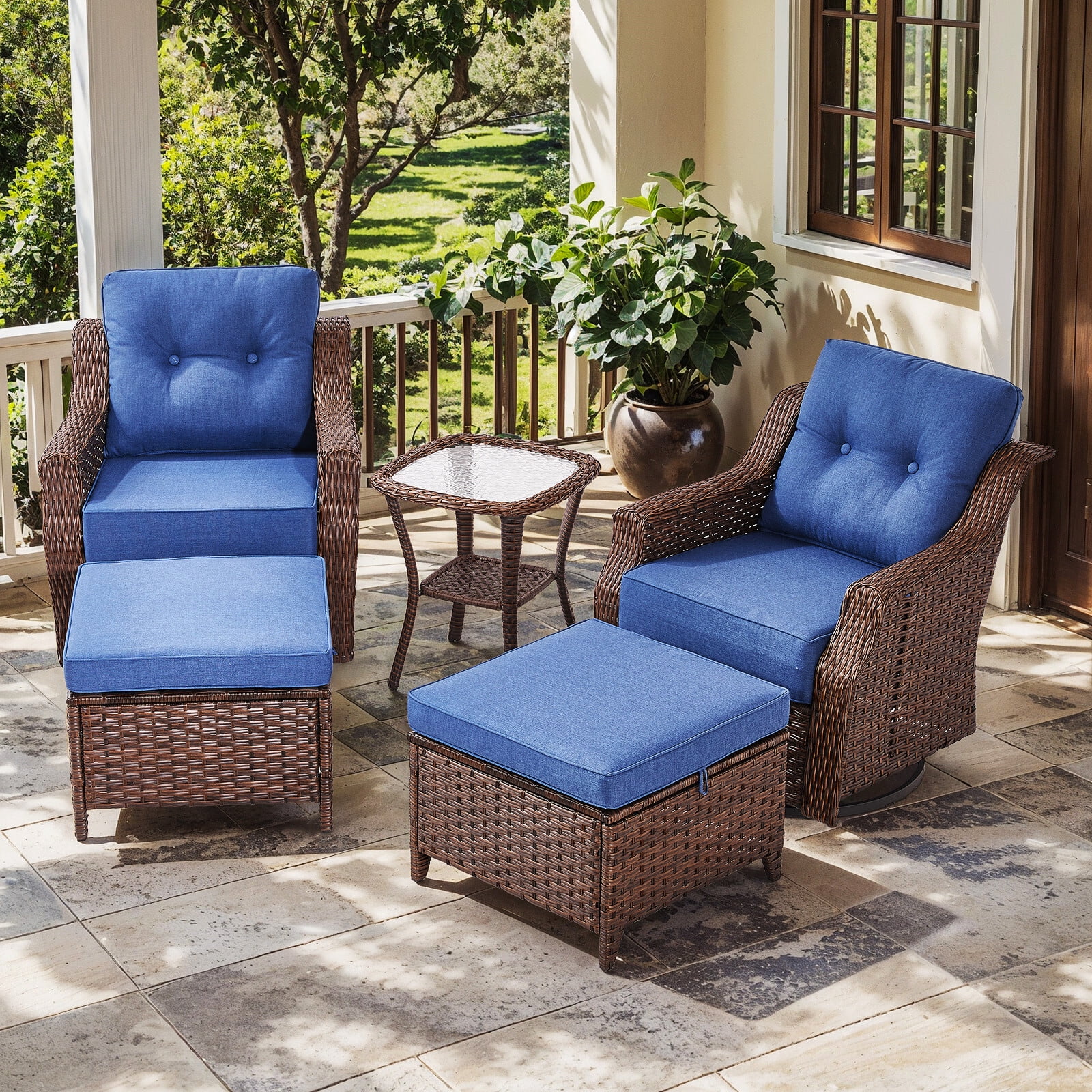 Bellefurn Outdoor Patio Furniture Set with Fire Pit and Swivel Rocker Chair,High-Back Wicker Outdoor Conversation Sets with 3 Seater Couch and Side Table Set for Porch,Deck,Garden - Image 28